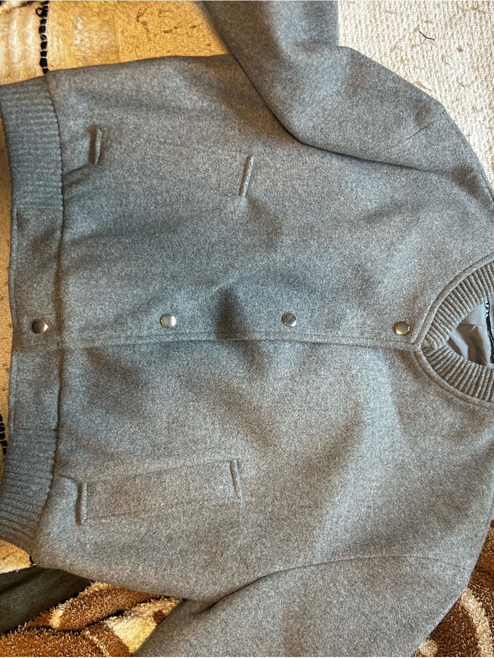 Zara Gray Ribbed-Collar Jacket